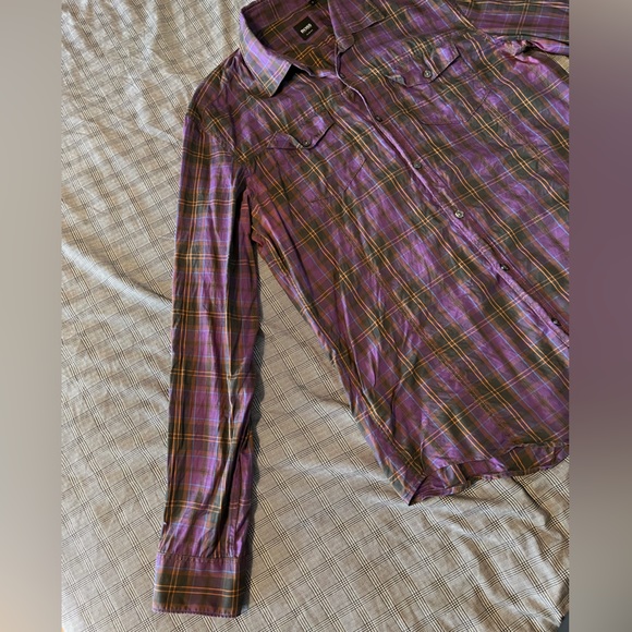 Hugo Boss casual button up - large - purple check pattern - GUC - Picture 2 of 5